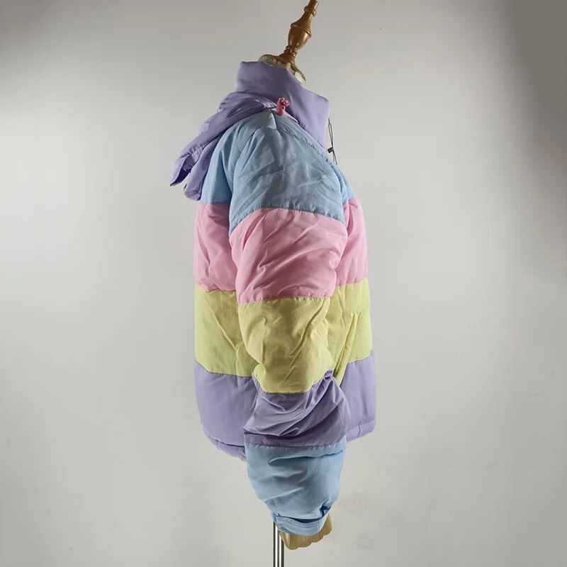 Pastel Rainbow Striped Puffer Jacket - Festigal