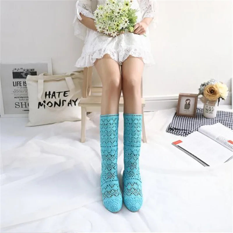 Crochet Mid-Calf Knitted Boots
