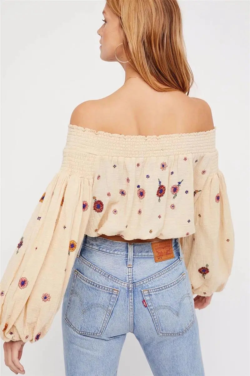 Boho Lantern Sleeved Embroidered Blouse - Festigal