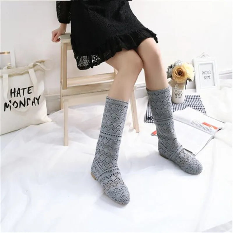 Crochet Mid-Calf Knitted Boots