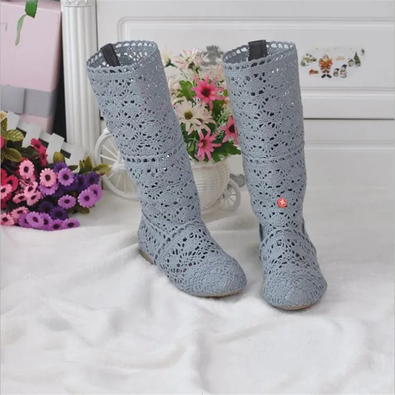 Crochet Mid-Calf Knitted Boots