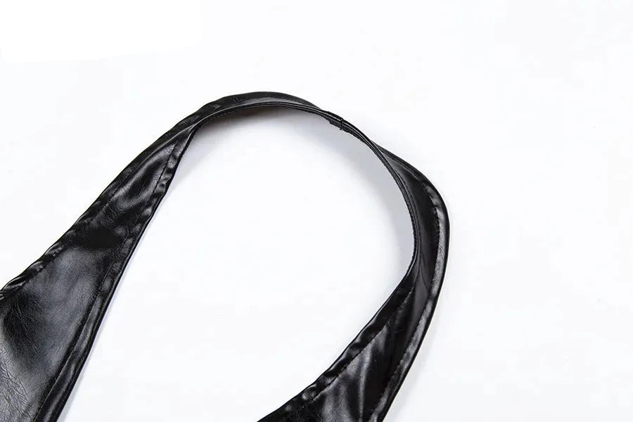 Lace Up Black PU Leather Crop Top - Festigal