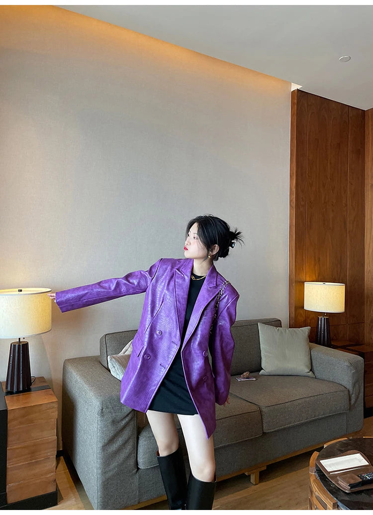 Crocodile Faux Leather Blazer - Festigal