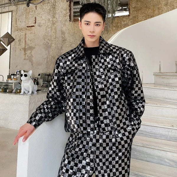 Sequin Checkerboard Men's Jacket - Festigal