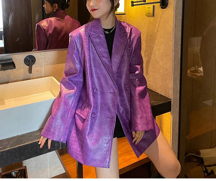 Crocodile Faux Leather Blazer - Festigal