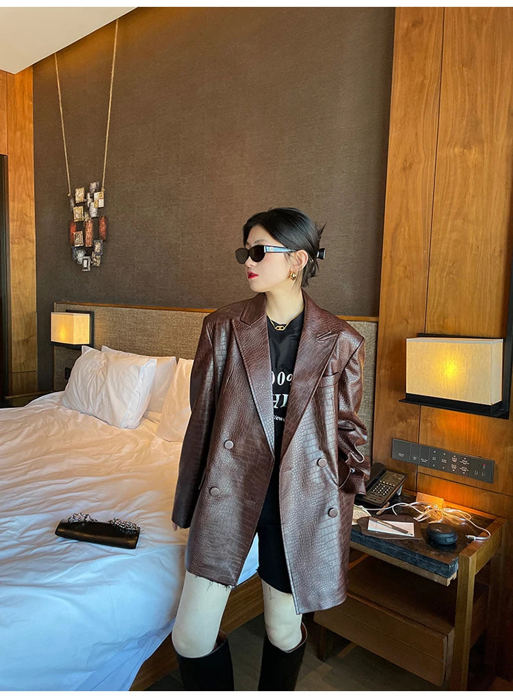 Crocodile Faux Leather Blazer - Festigal