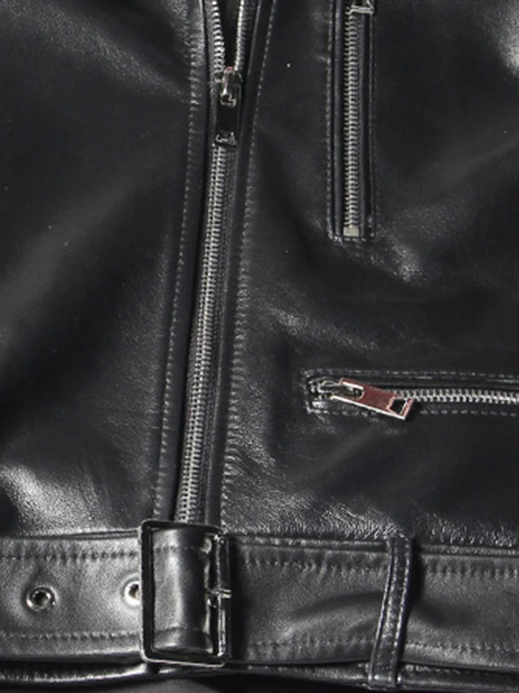 Faux Leather Ruffle Sleeve Jacket - Festigal
