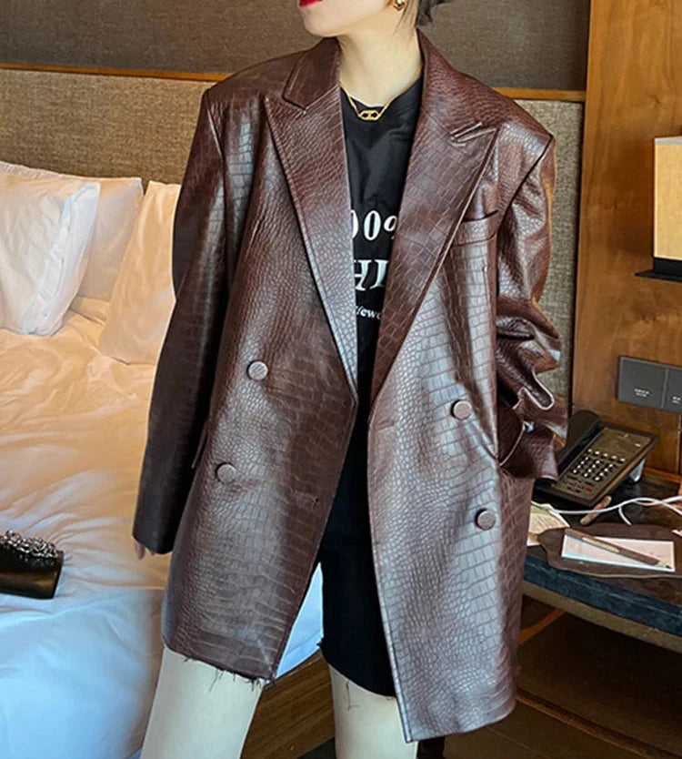 Crocodile Faux Leather Blazer - Festigal