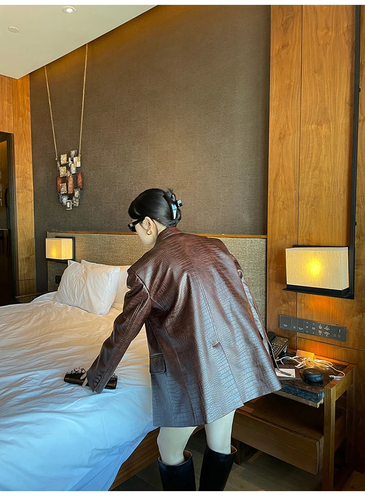 Crocodile Faux Leather Blazer - Festigal