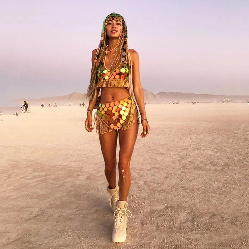 Circle Sequin Tassel Two Piece Set - Festigal