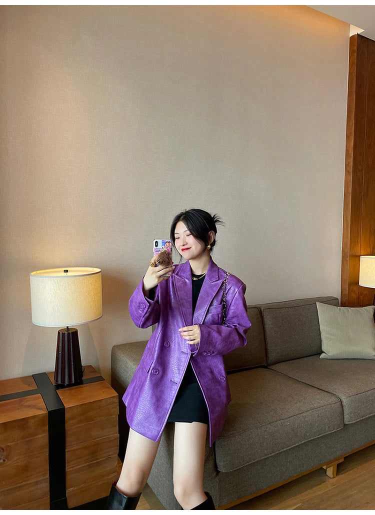 Crocodile Faux Leather Blazer - Festigal