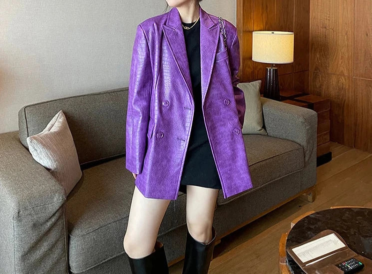 Crocodile Faux Leather Blazer - Festigal