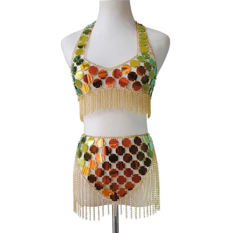 Circle Sequin Tassel Two Piece Set - Festigal