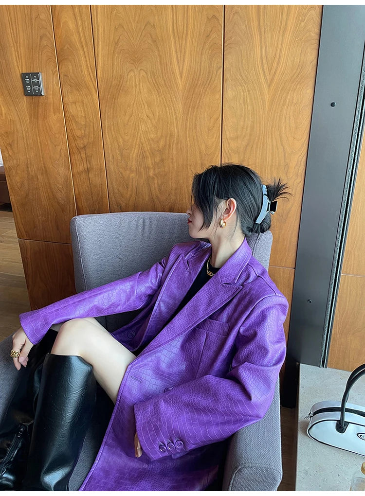 Crocodile Faux Leather Blazer - Festigal