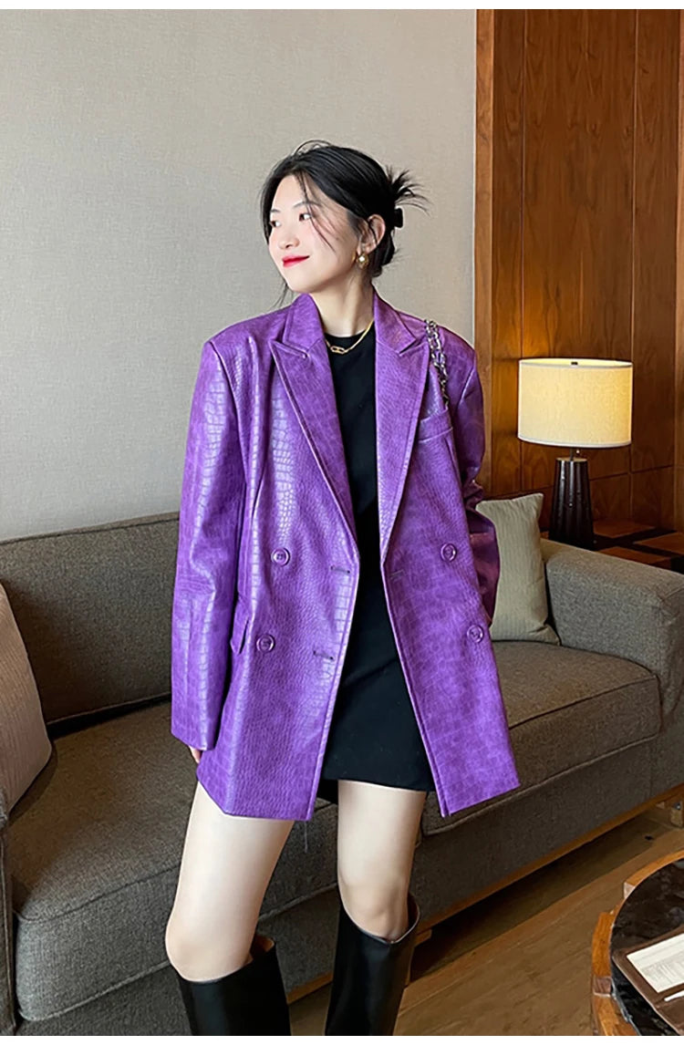 Crocodile Faux Leather Blazer - Festigal