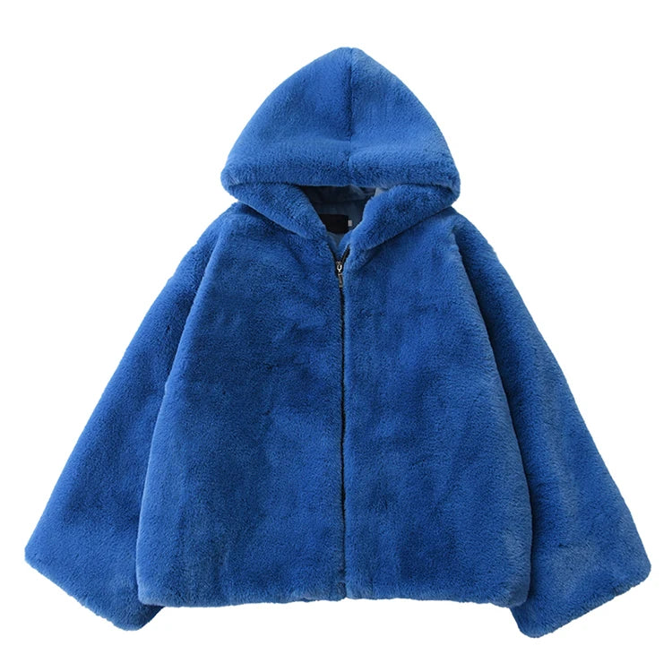 Oversized Blue Faux Fur Coat - Festigal