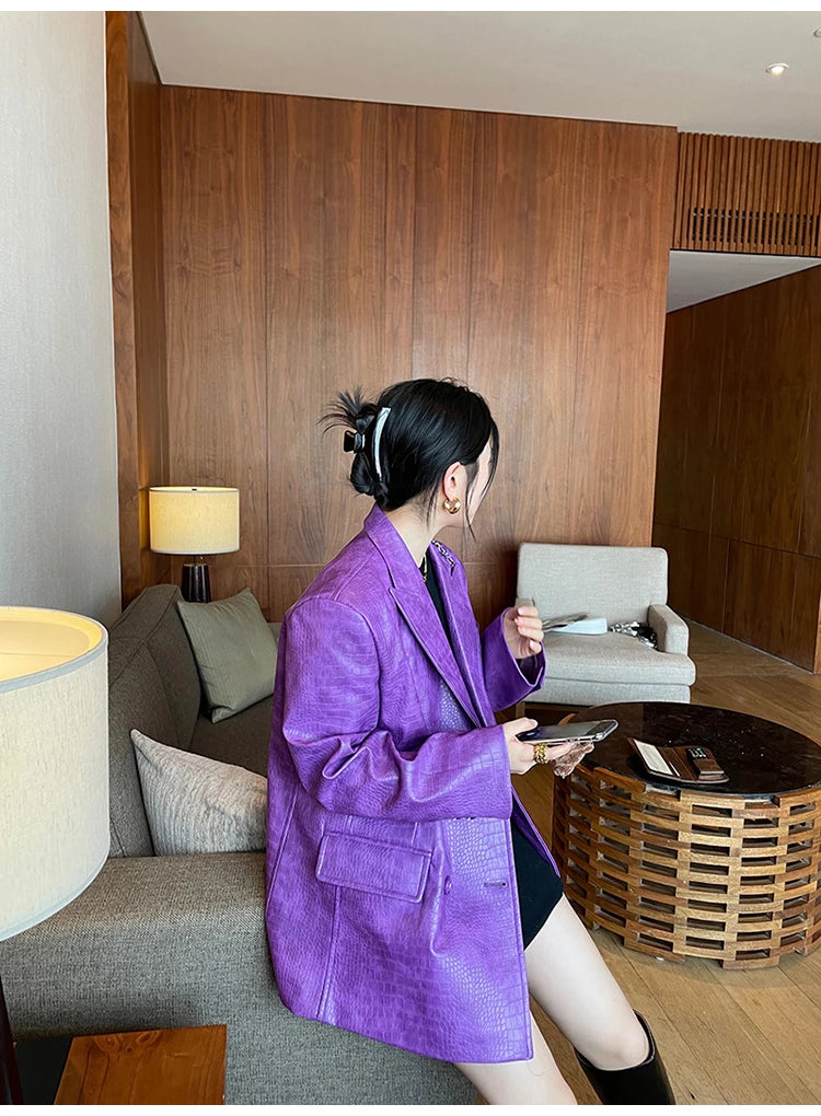 Crocodile Faux Leather Blazer - Festigal