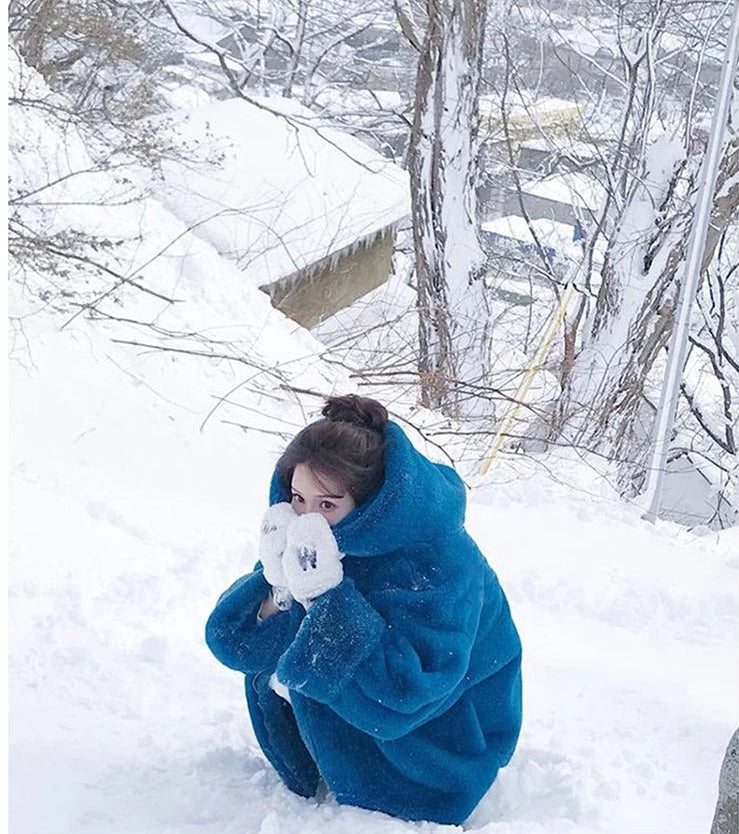 Oversized Blue Faux Fur Coat - Festigal