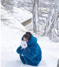 Oversized Blue Faux Fur Coat - Festigal