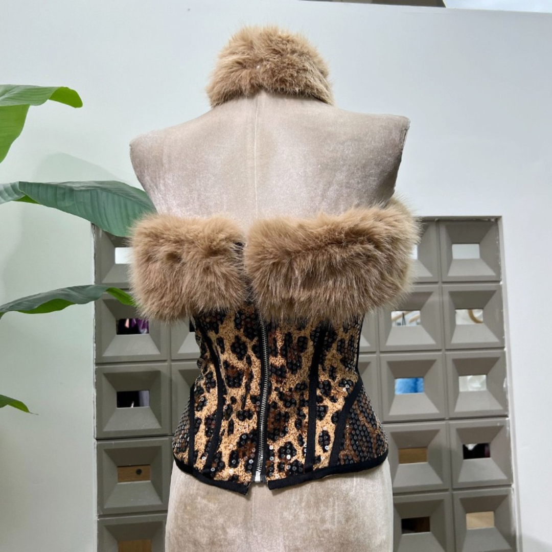 Leopard Print & Faux Fur Three Piece Set - Festigal