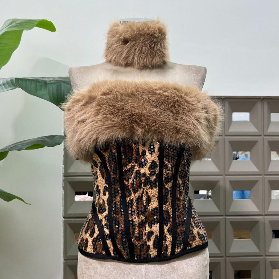 Leopard Print & Faux Fur Three Piece Set - Festigal