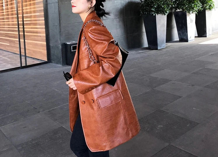 Crocodile Faux Leather Blazer - Festigal