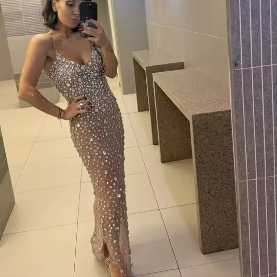 Rhinestone Mesh Maxi Dress