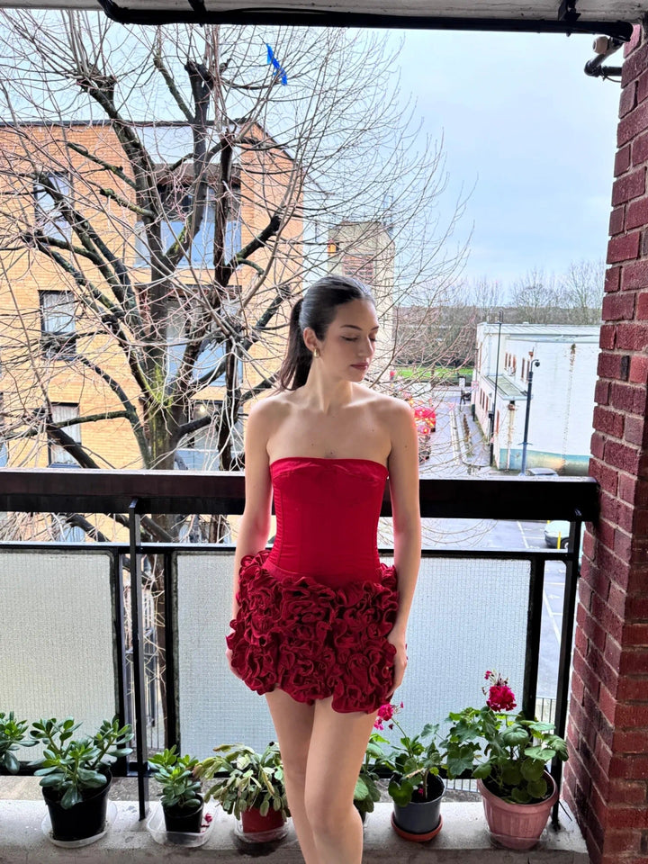 Red Corset & Mini Ruffle Skirt Two Piece Set