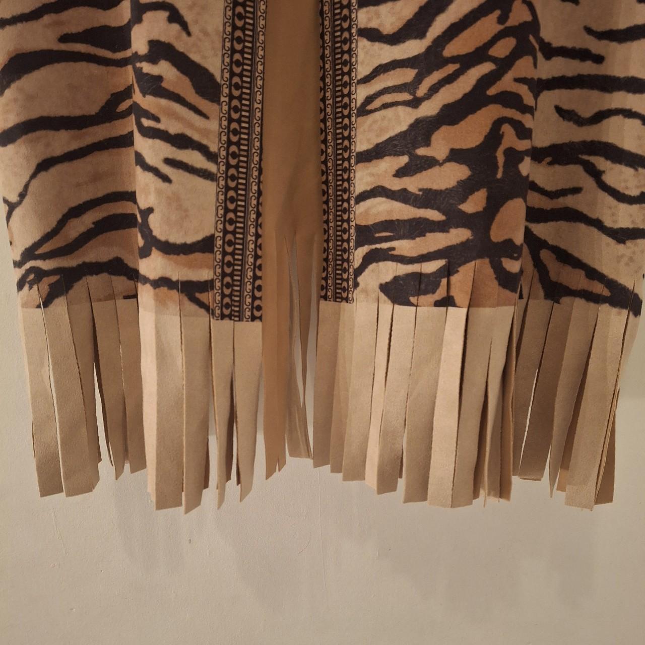 Tan and brown fringed tassel tiger gilet. One Size - Festigal