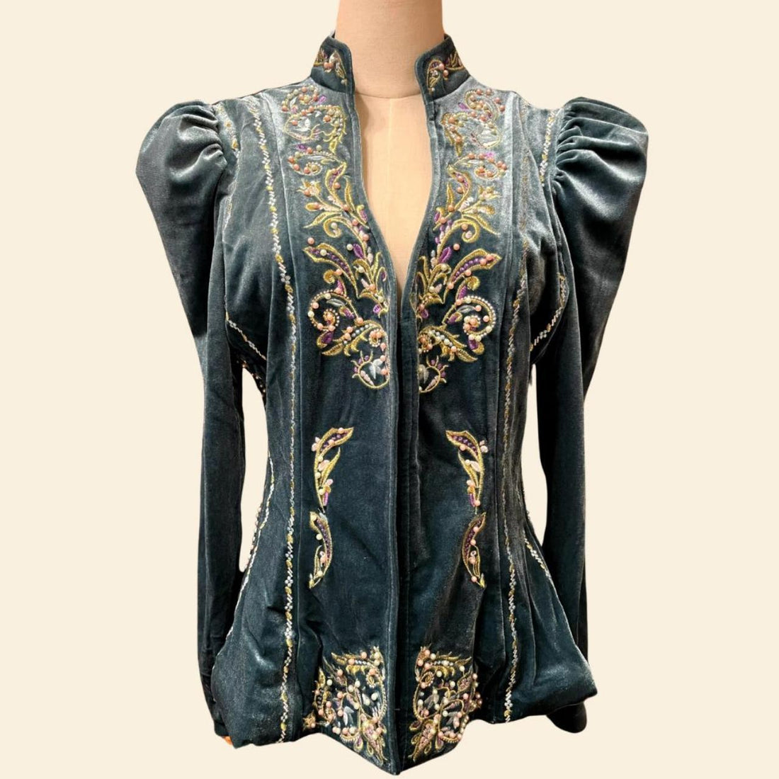 Embroidered Peplum Velvet Blouse - Festigal