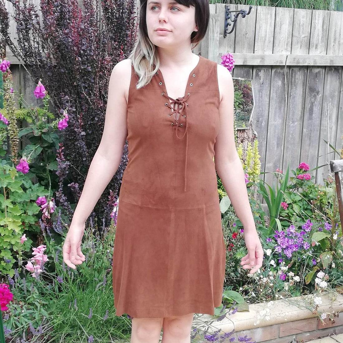 Georgio & Mario real goat leather suede tan dress. Size UK 8 - Festigal