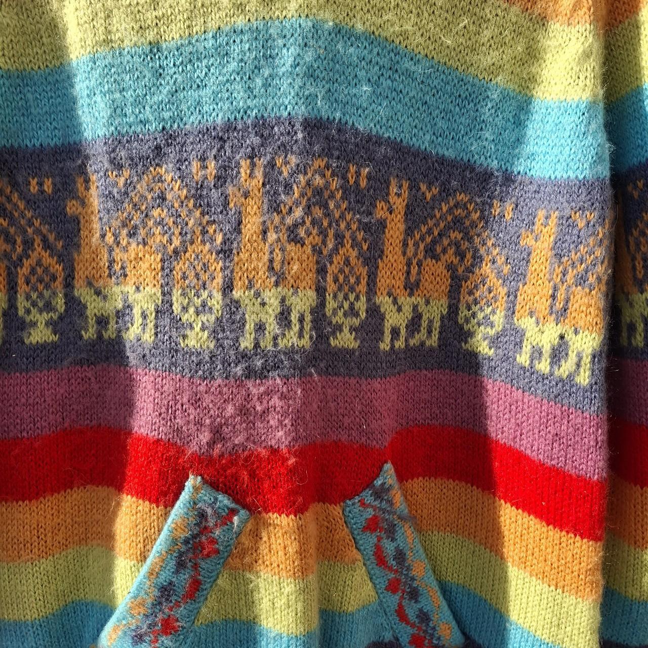 Colourful Multi-Coloured Rainbow Alpaca Wool Poncho With Fringed Hem. - Festigal