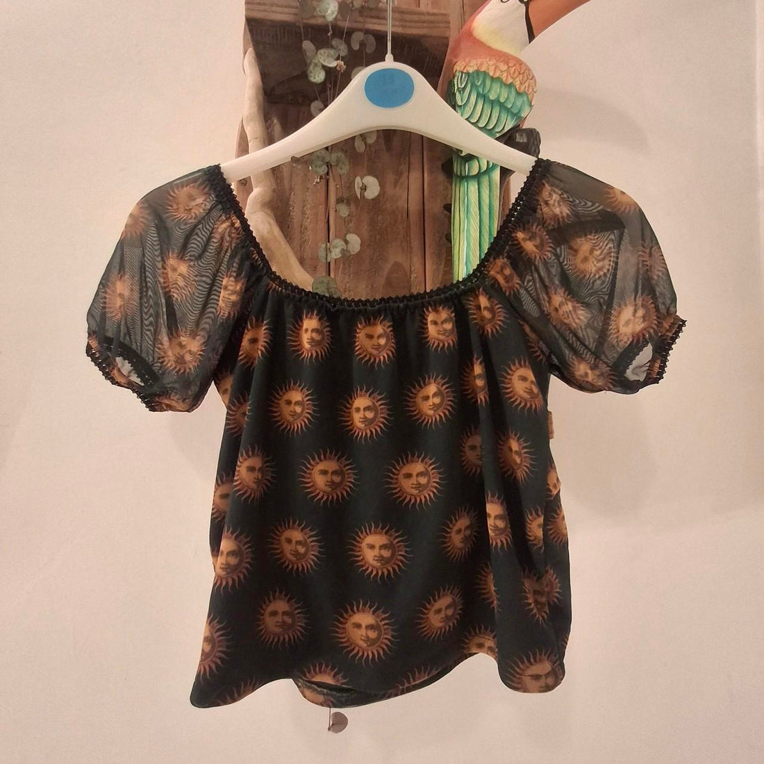 Celestial Sun Mesh Orange & Black Crop Top - Festigal