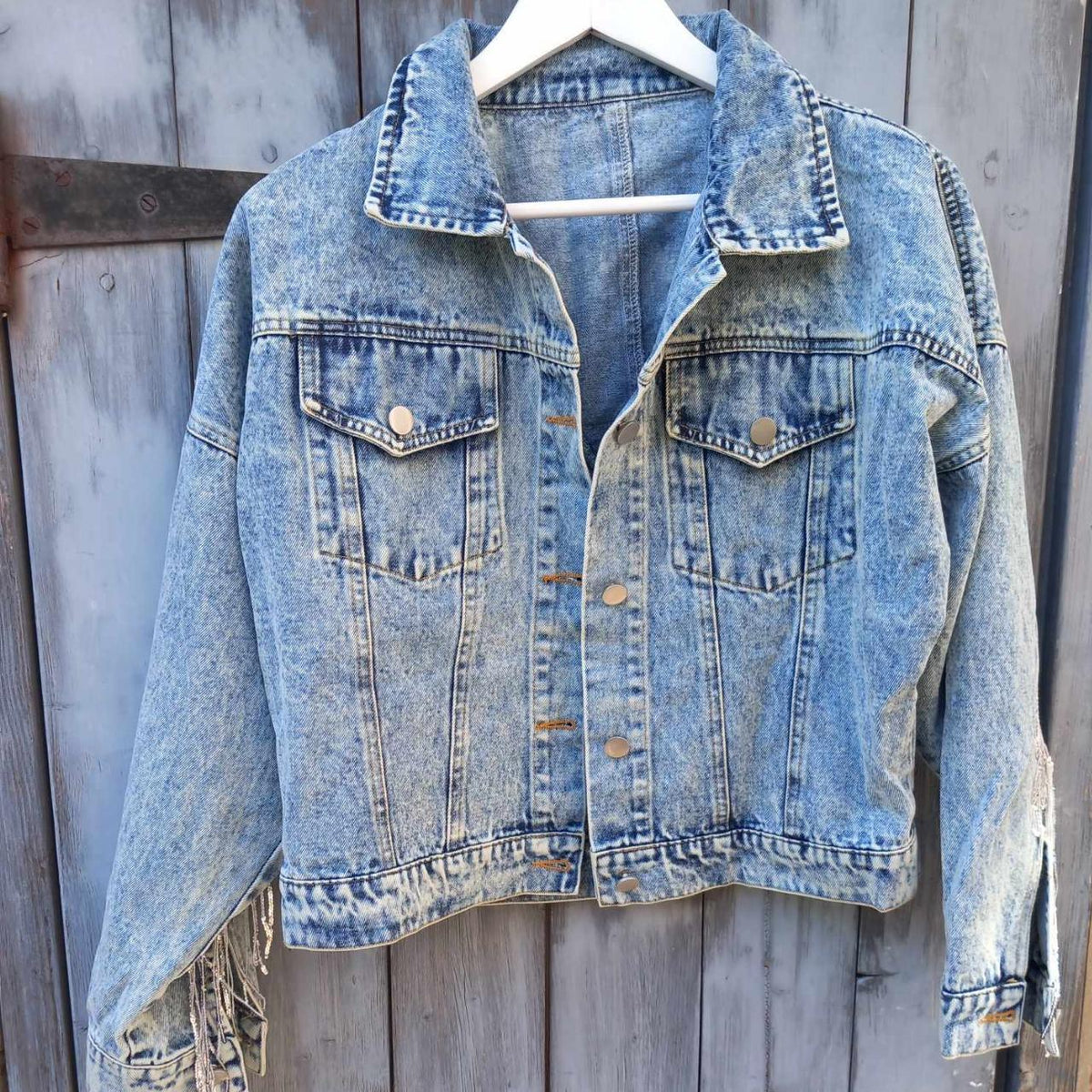 Sequined Fringed Short Style Denim Jacket - Festigal