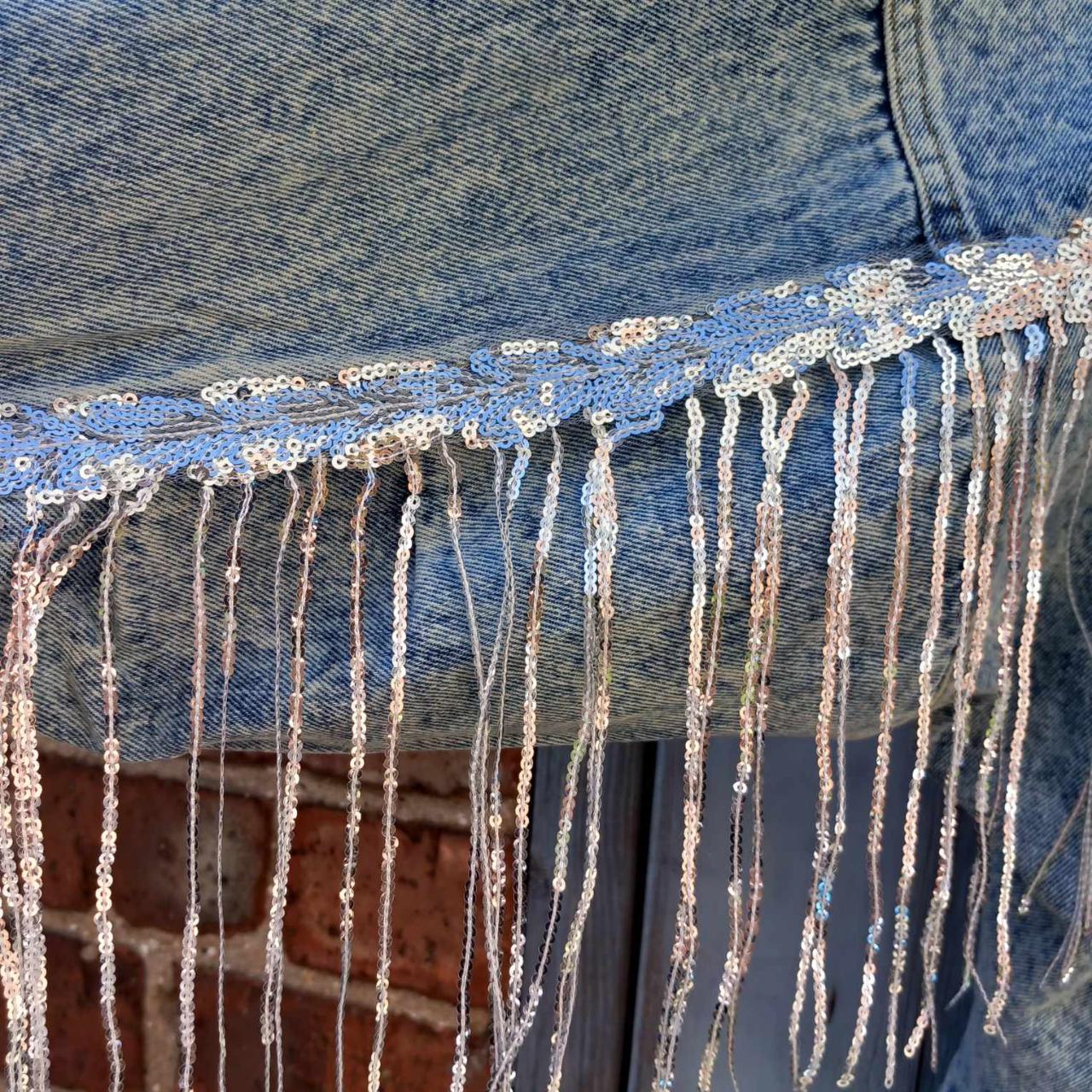 Sequined Fringed Short Style Denim Jacket - Festigal