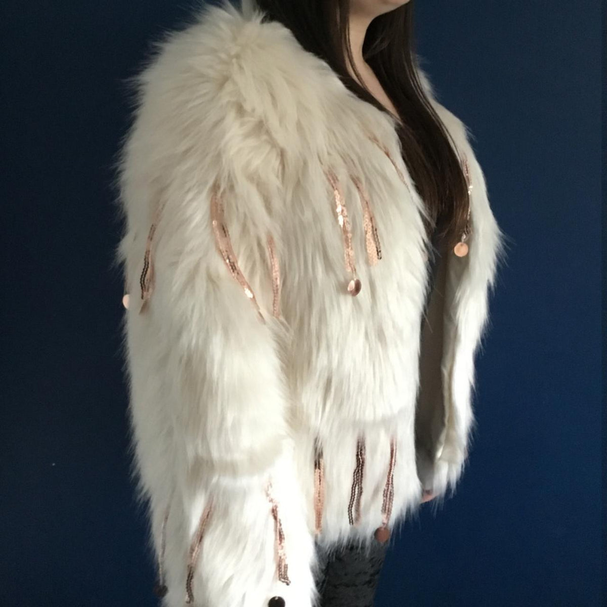 Women's Faux Fur Sequin Tassel Jacket - Festigal