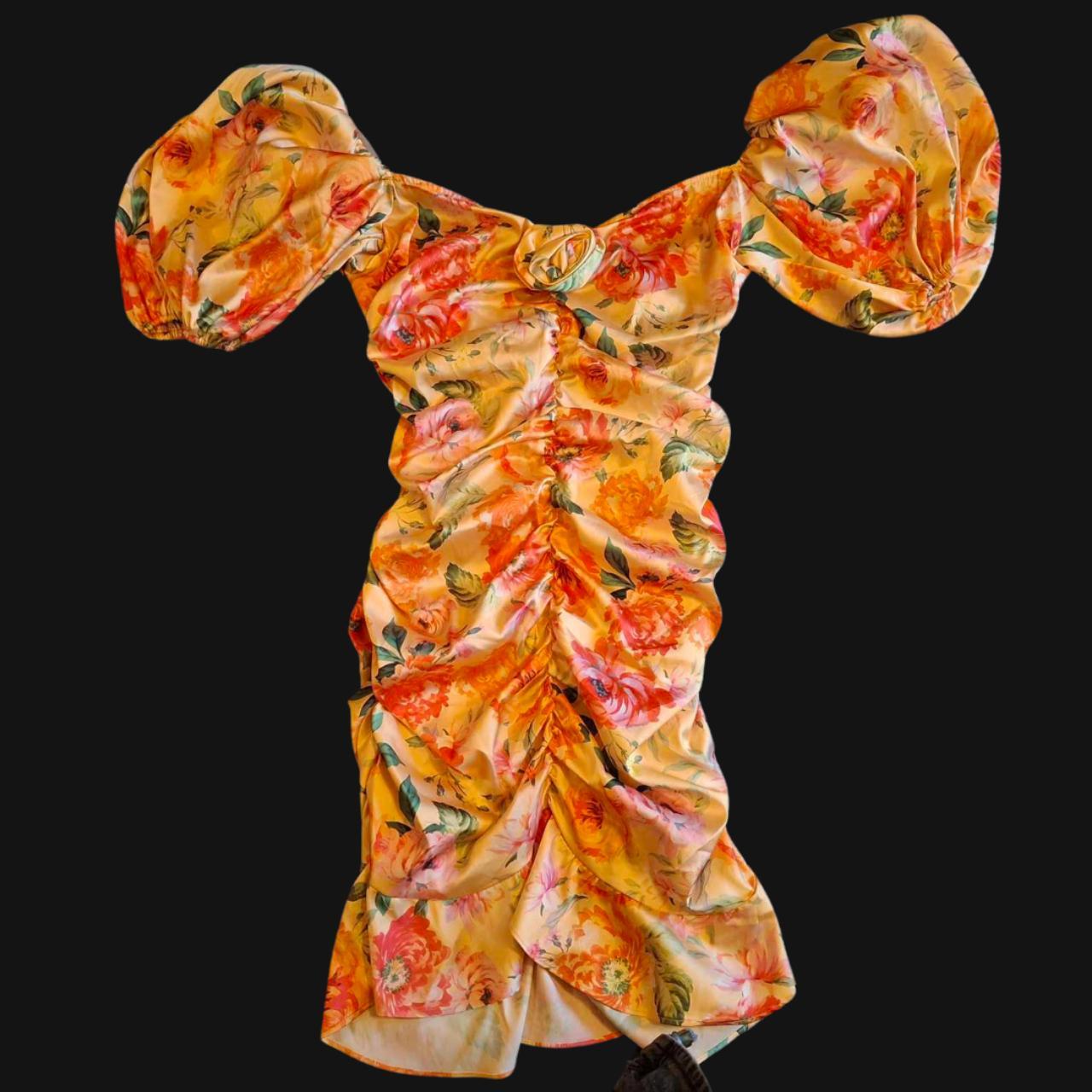 For Love & Lemons Size S Designer Ruched Floral Off The Shoulder Dress. - Festigal