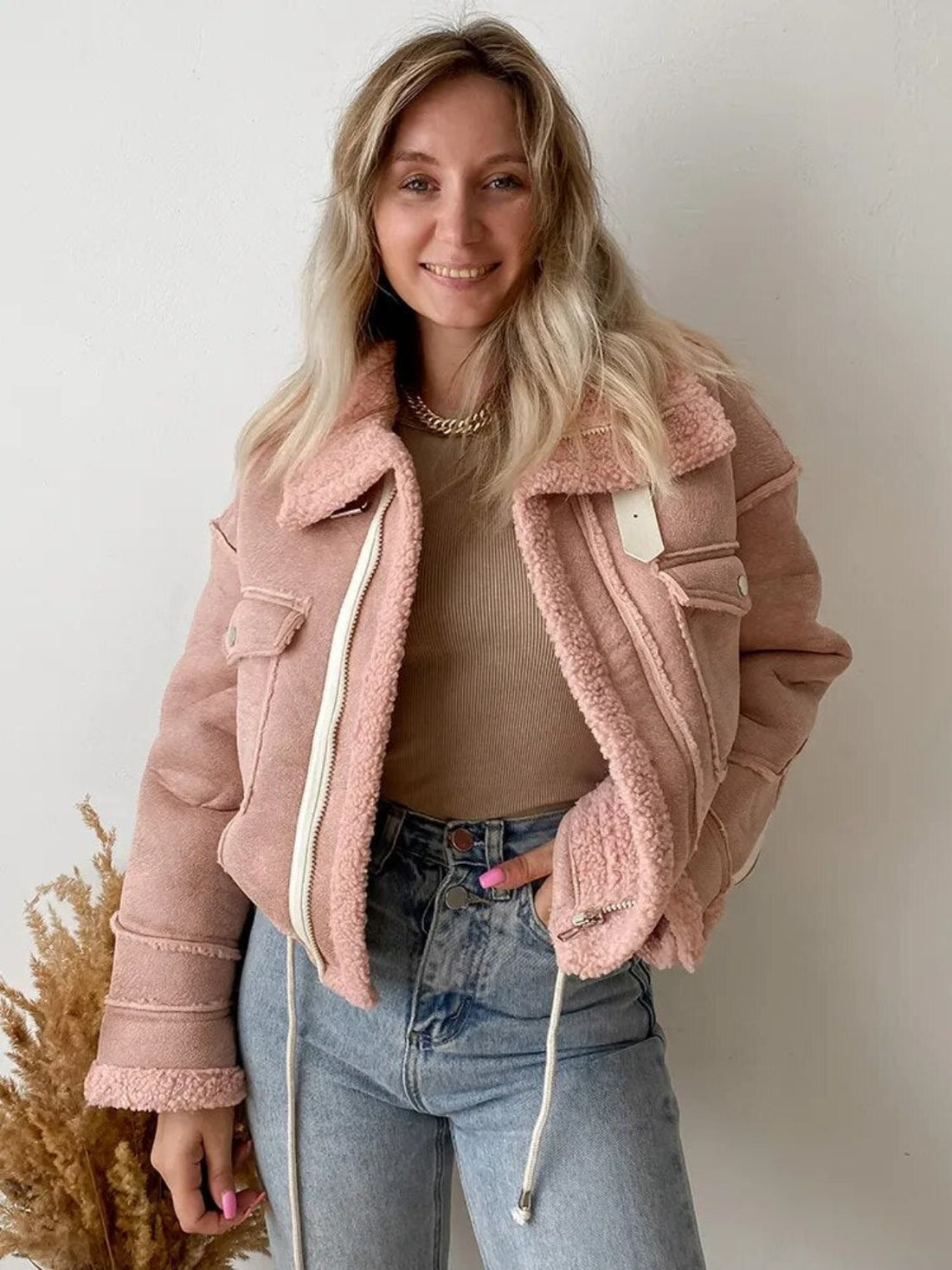 Pink Faux Sheepskin Jacket - Festigal