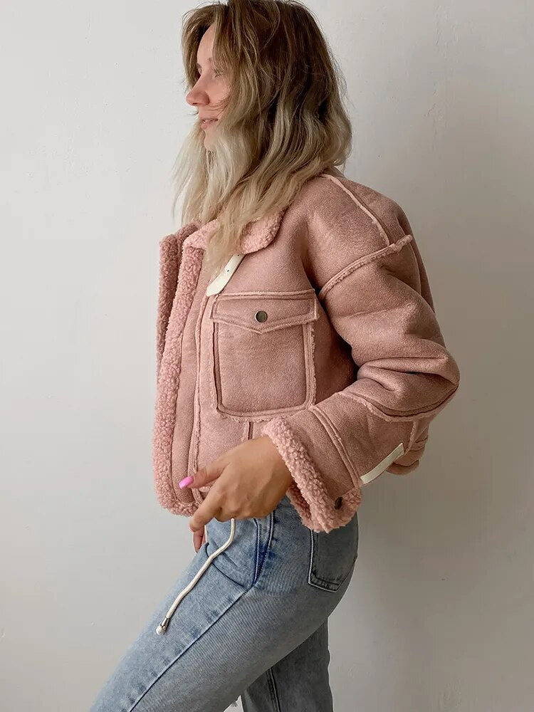 Pink Faux Sheepskin Jacket - Festigal