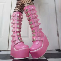 Buckles Galore Knee High Wedges - Festigal