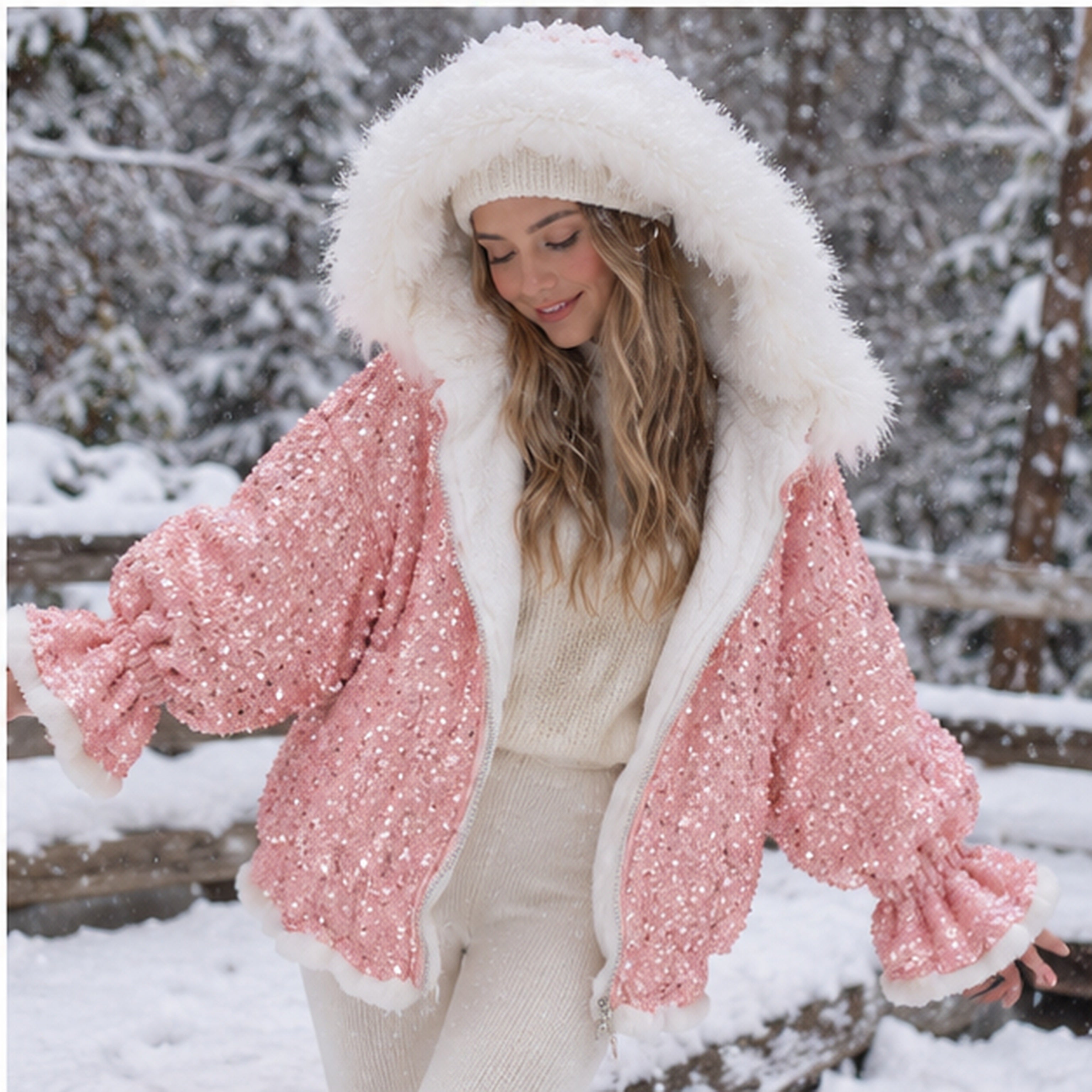 Sequin Ruched Fur Jacket
