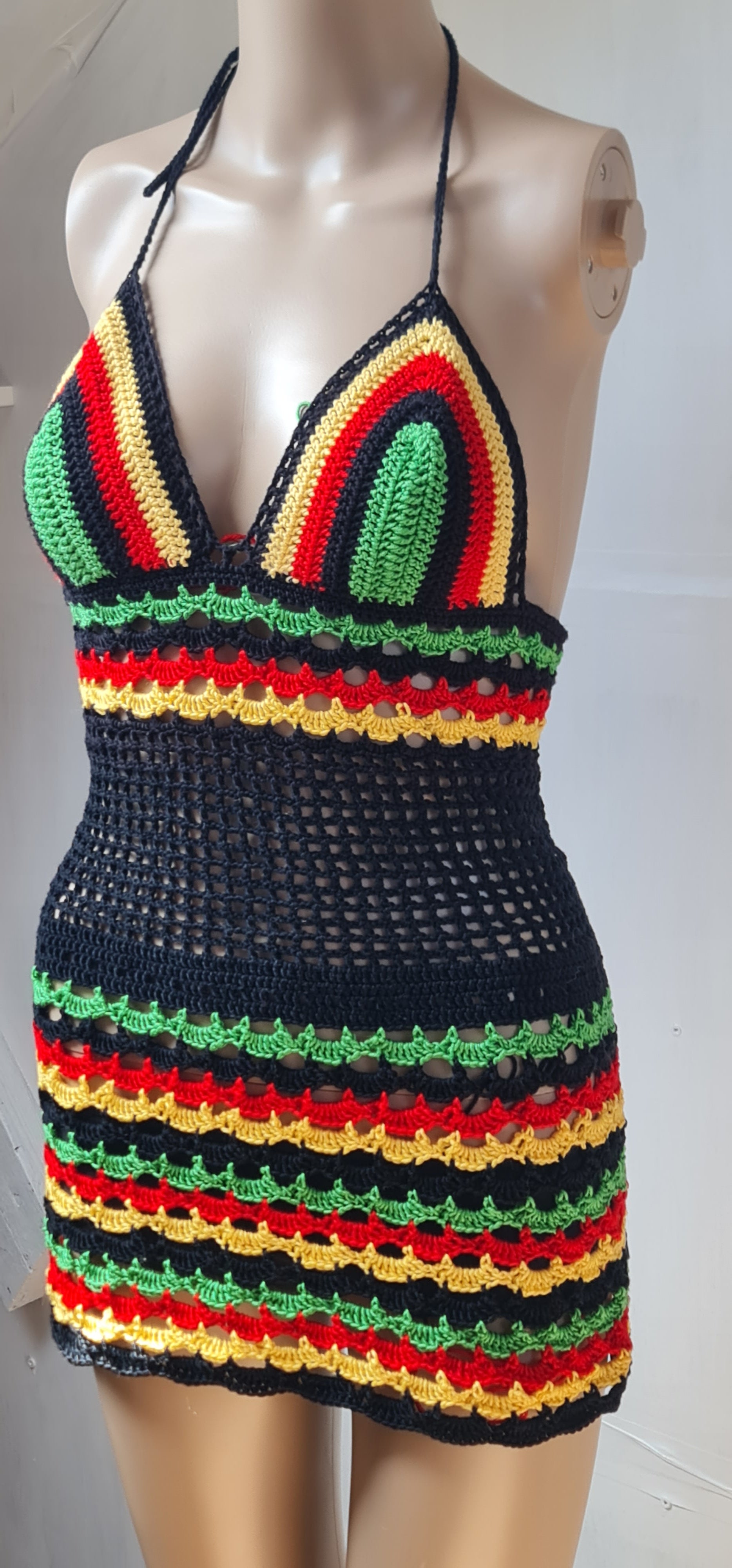 Handmade Crochet Unique Festival Halter Top Bralette and Dress - Festigal
