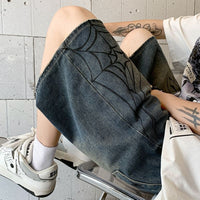 Spider Cobweb Denim Shorts - Festigal