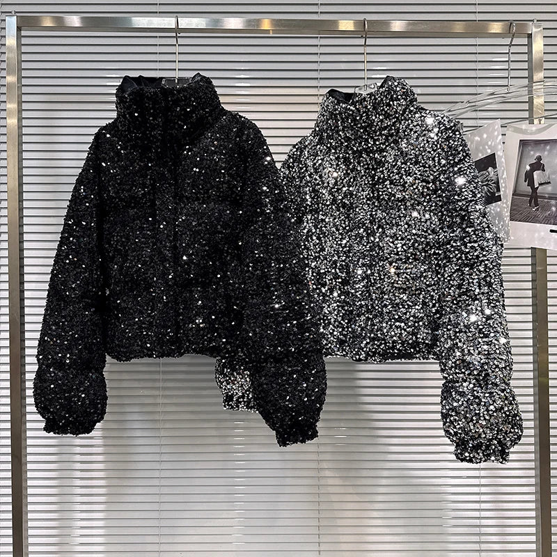 Sequin Puffer Bomber Jacket