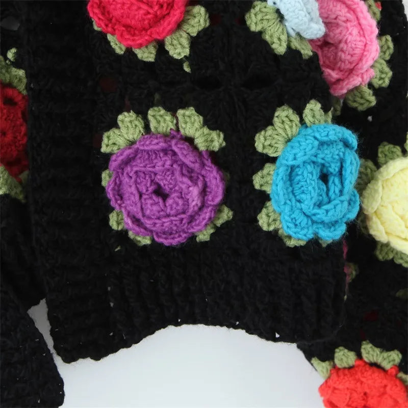 3D Rose Handmade Crochet Cardigan - Festigal