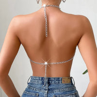 Sparkly Crystal  Purple Halter Backless Crop Top - Festigal
