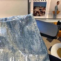 Blue Sequin High Waist Skirt - Festigal