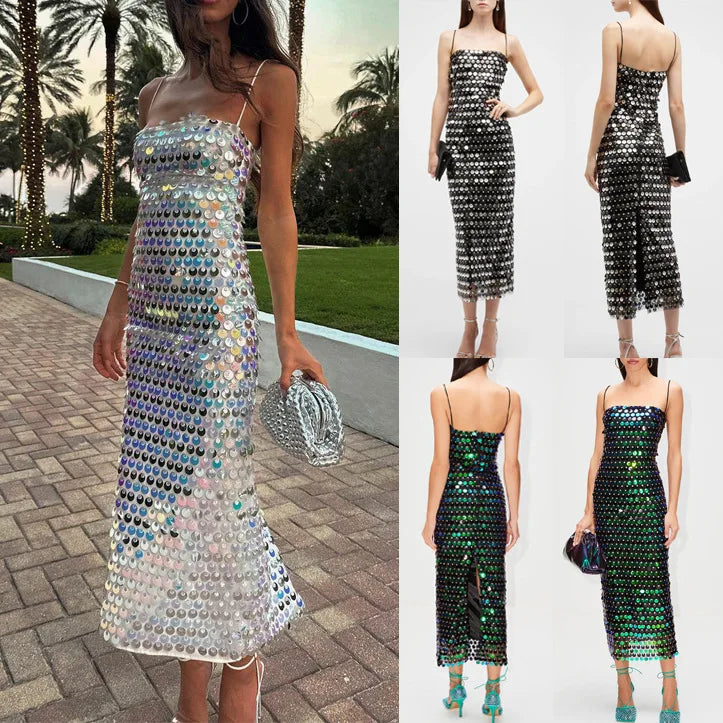 Holographic Sequin Maxi Dress - Festigal