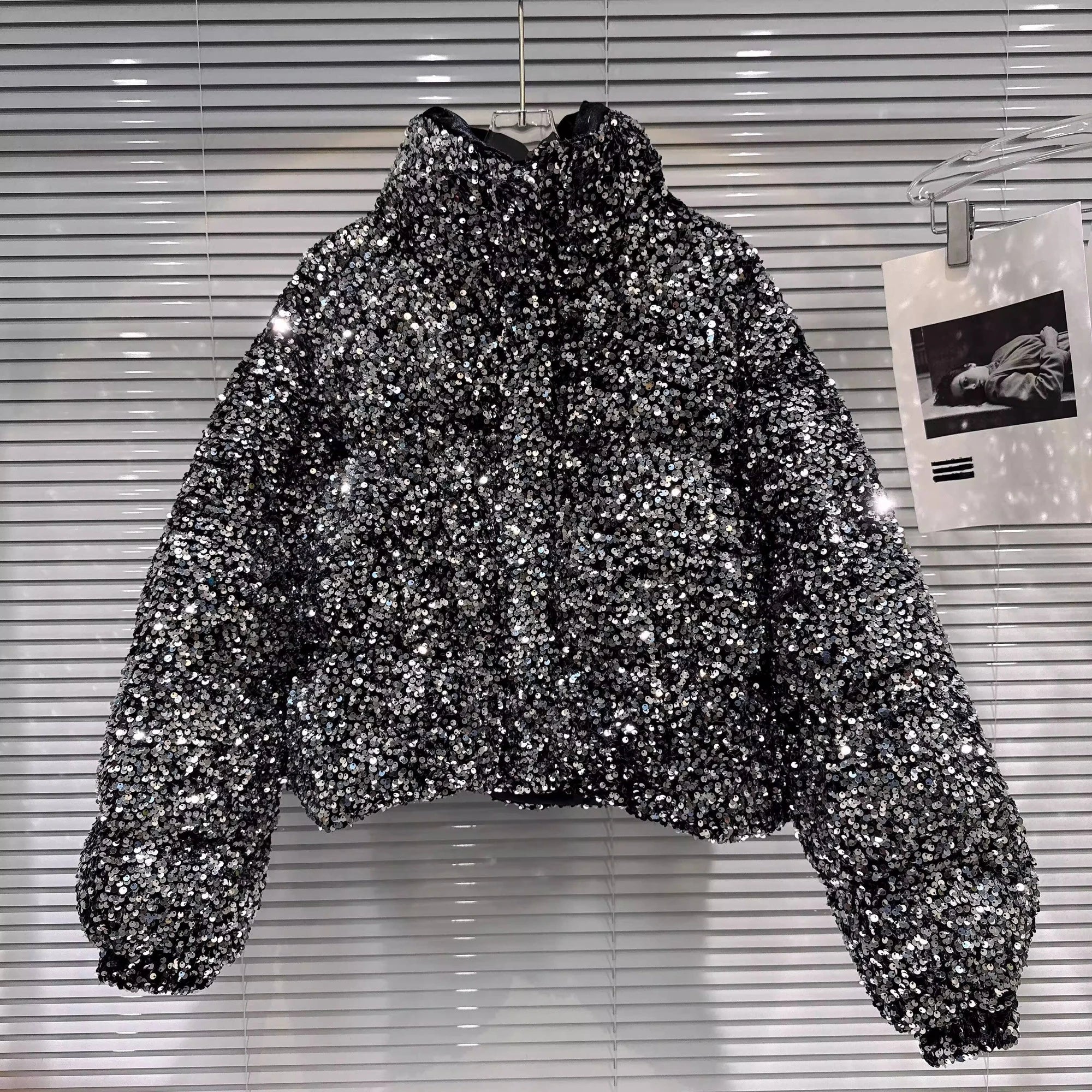 Sequin Puffer Bomber Jacket