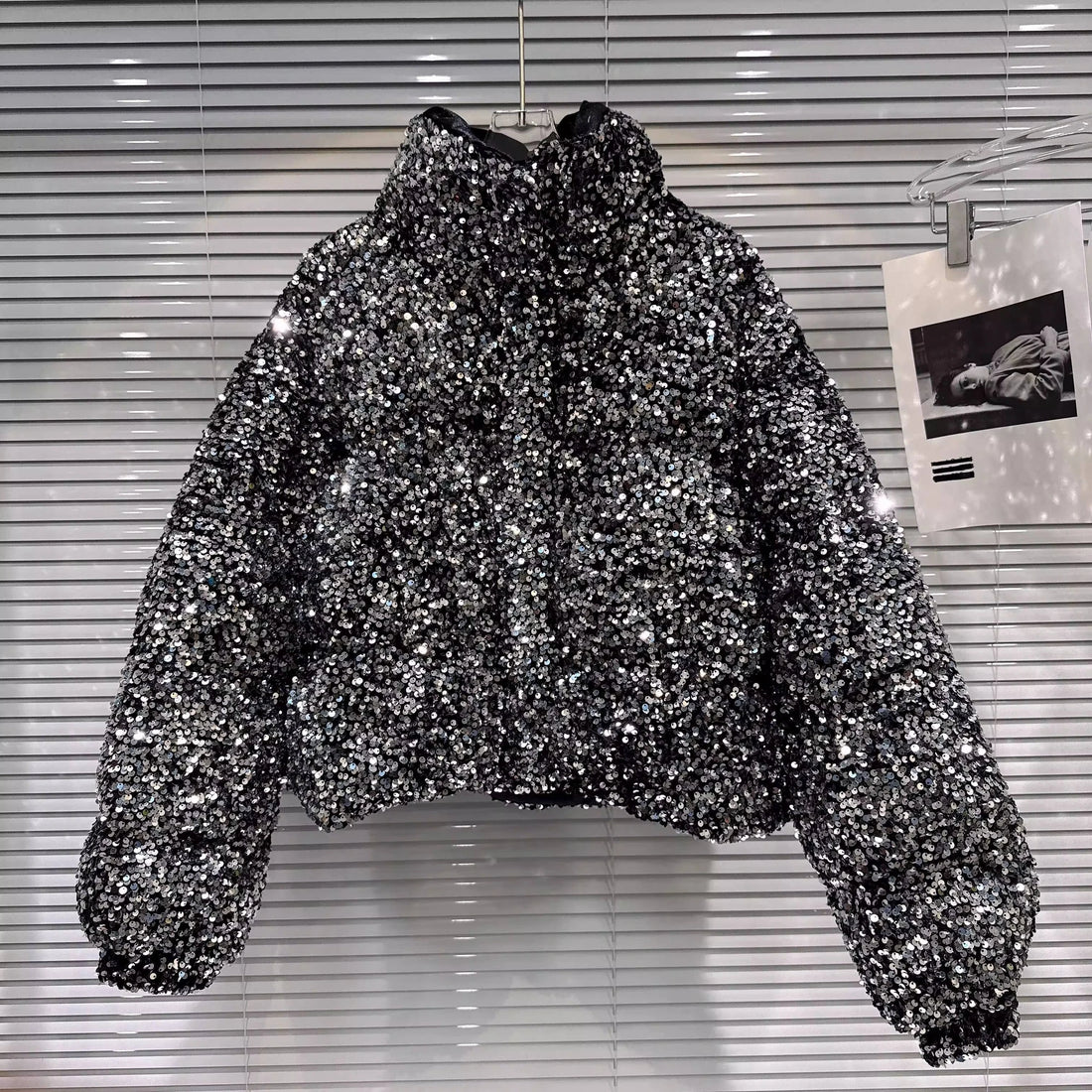 Sequin Puffer Bomber Jacket